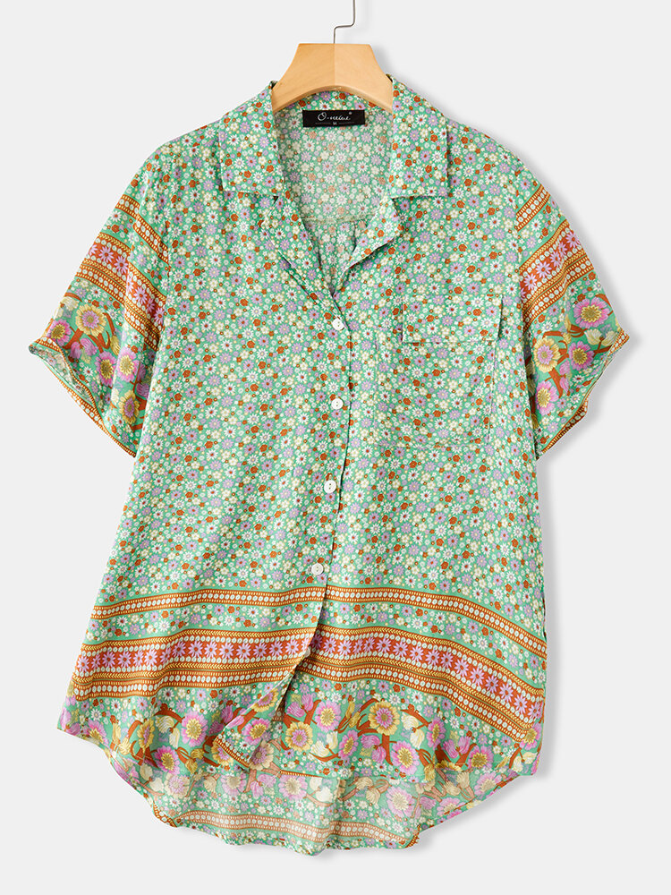 Floral Print Lapel Short Sleeve Plus Size Shirt