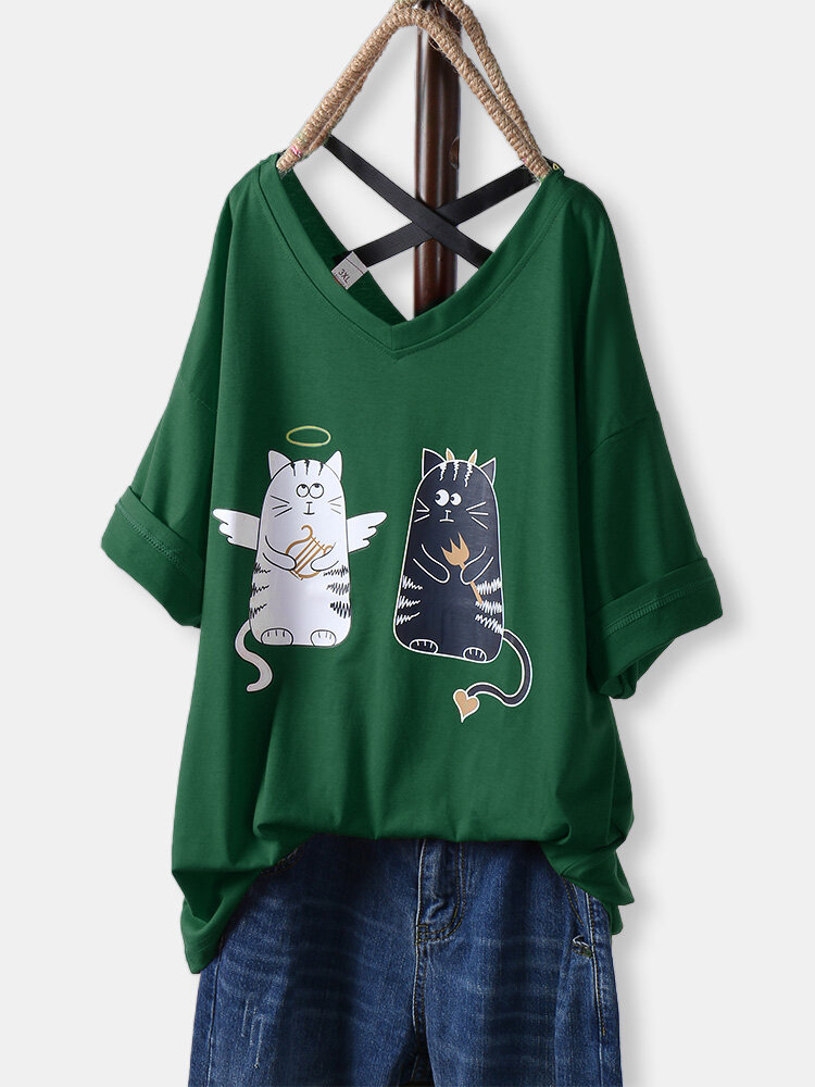 Cartoon Print Cat T-Shirt
