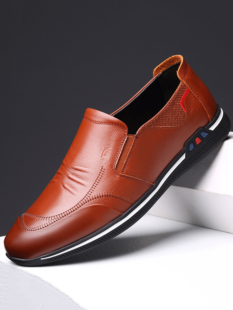 Men Cow Leather Slip Resistant Slip On Business Casual Shoes
