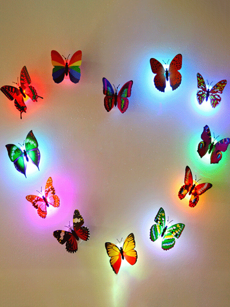 LED Flashing Colorful Butterfly Colors Changing Night Light Wall Stickers Decoration