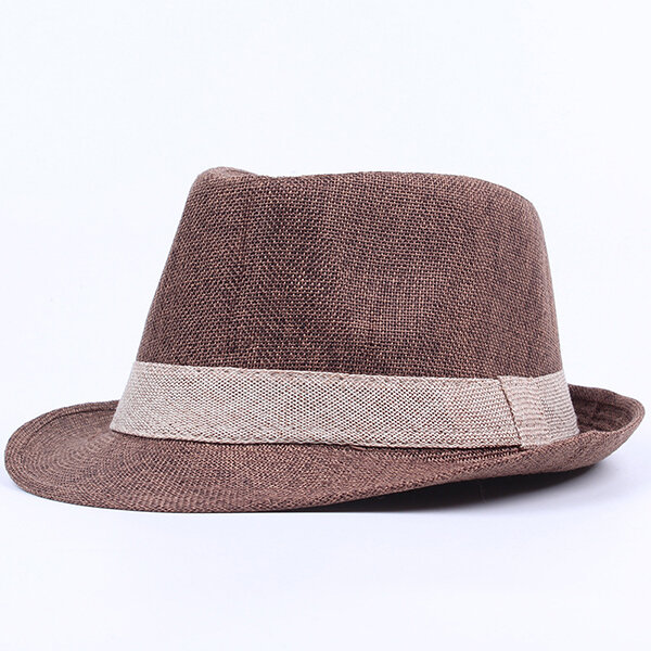 

Men Women Stylish Linen Panama Fedora Jazz Hats Sunscreen Breathable Beach Sun Hats, Black;grey;khaki;coffee