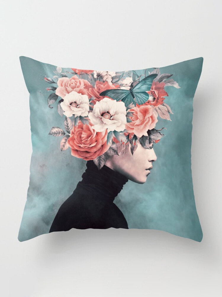 

New Print Woman Flower Head Avatar Pillowcase Home Sofa Office Cushion Cover