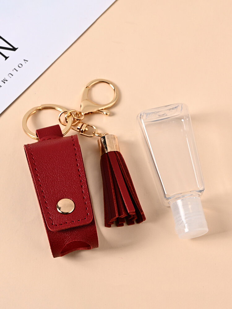 Women Faux Leather Casual Tassel Portable Disinfectant Keychain Pendant Bag Accessory