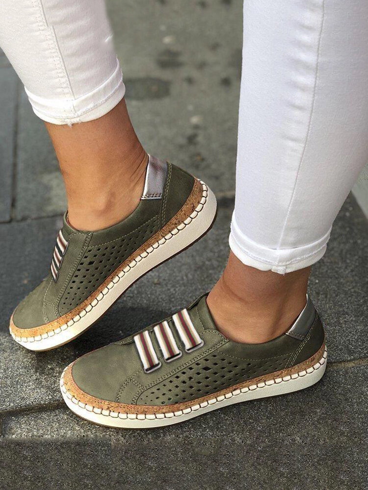 Large Size Women Casual Breathable Hollow Slip On Flat Loafers