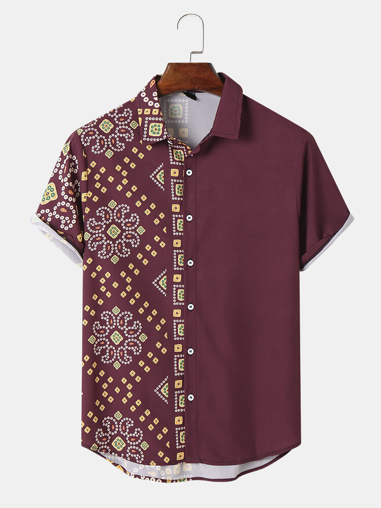 Camisas de manga corta de estilo étnico con estampado geométrico de Paisley para hombre