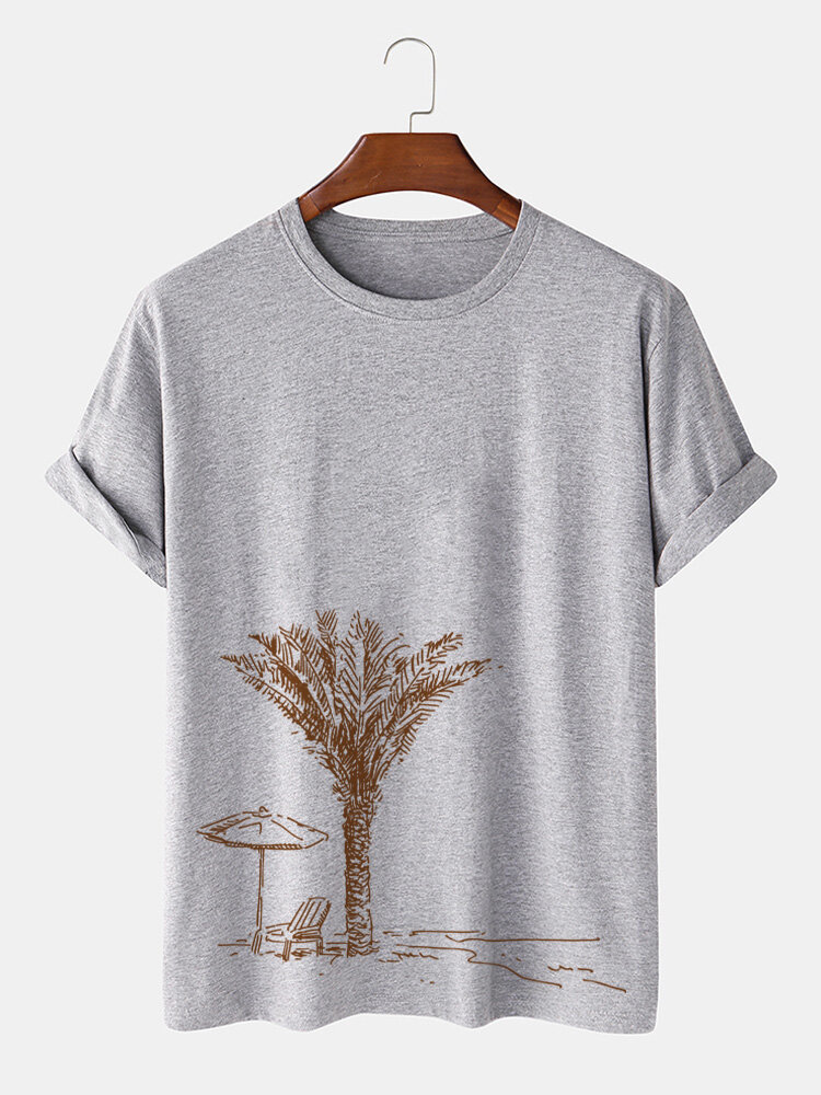 Mens Beach Landscape Print Holiday Short Sleeve Cotton T-Shirts
