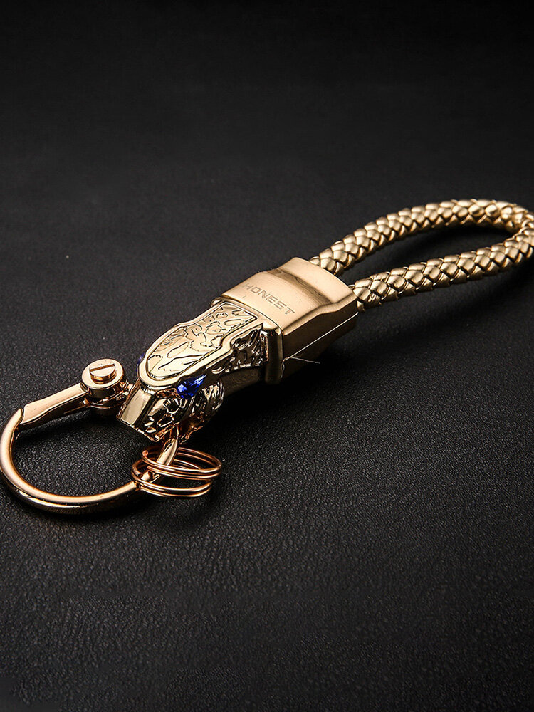 Fashion Rotatable Rhinestones Car Key Ring Holder Leopard Head Leather Keychain Unique Gift