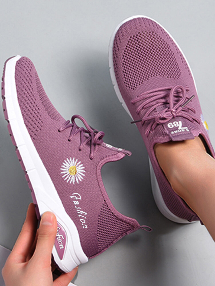 Women Daisy Decor Comfy Breathable Wearbale Casual Sports Sneakers
