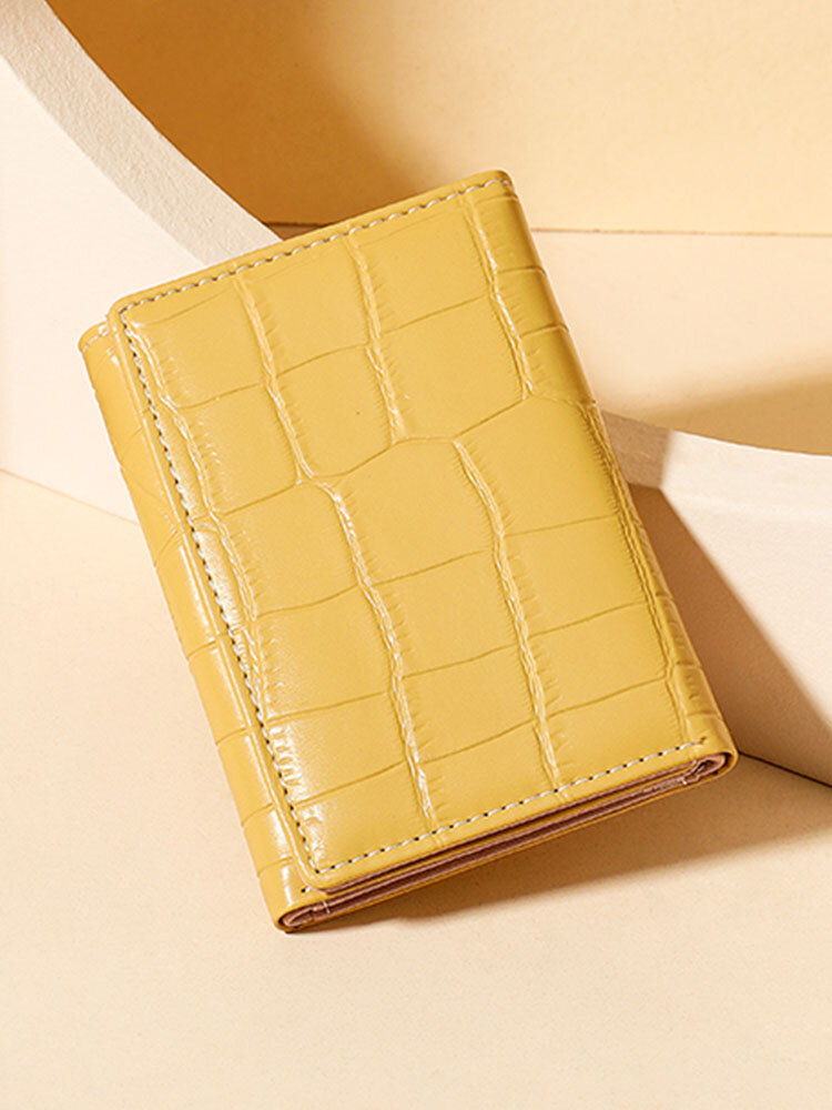 Women Faux Leather Brief Stone Pattern Multi-Compartments Trifold Short Mini Wallet Purse