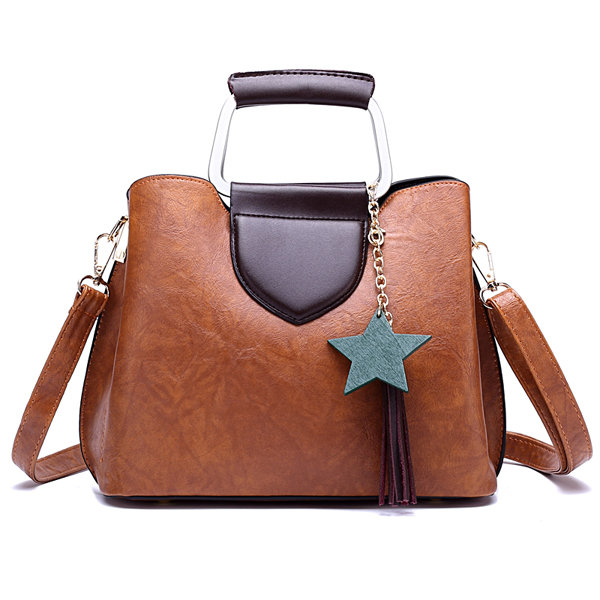 Women Oil Wax Leather Crossbody Bag Hardware Handle Handbag 