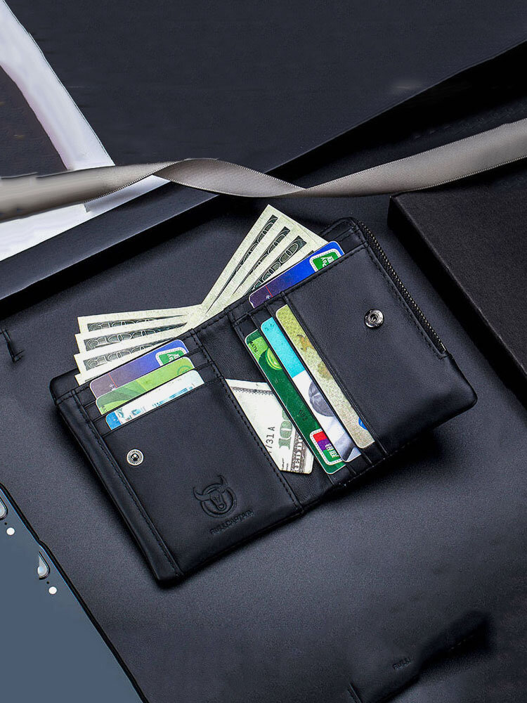 Men Genuine Leather Retro Solid Multi-slot Leather Card Holder Wallet