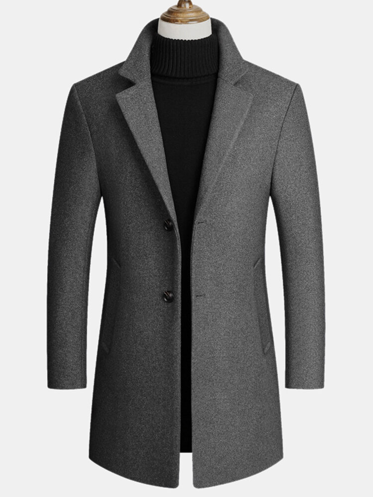 Mens Wool Blends Mid-long Coats Business Casual Wool Trench Coats