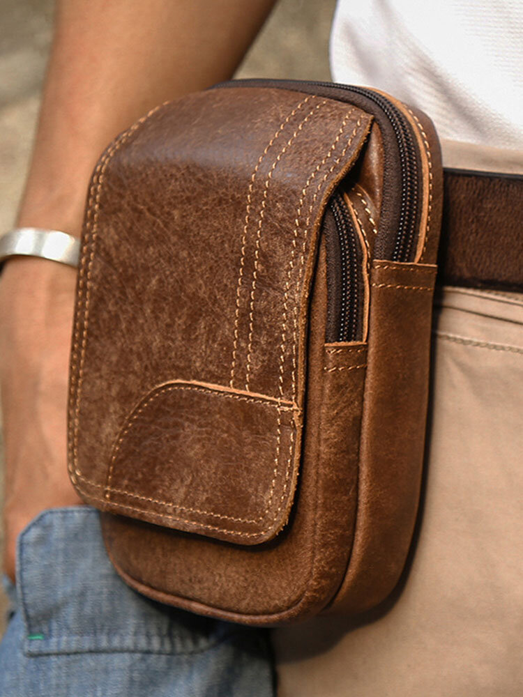 Vintage Genuine Leather Flap Design Outdoor 6.6 Inch Phone Bag Belt Bag