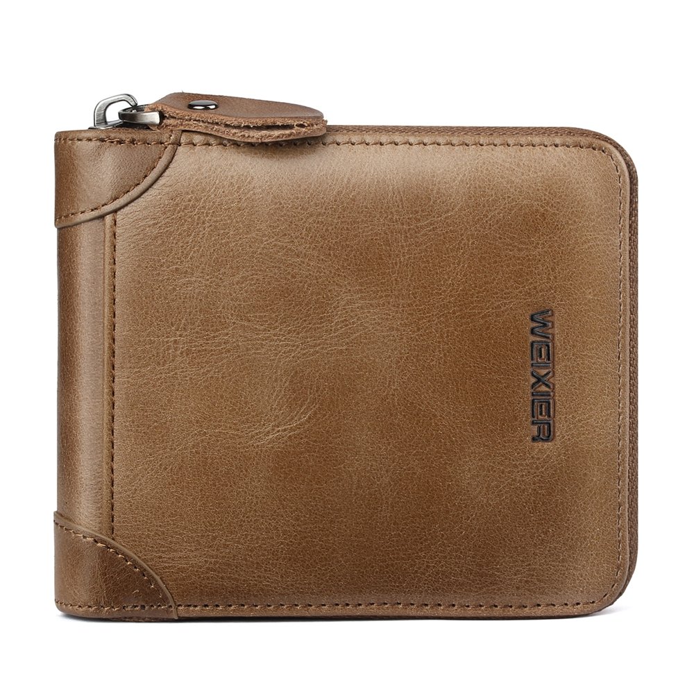 

Vintage Genuine Leather Zipper Coin Pocket Driver License Trifold Wallet For Men, Deep brown;khaki;black