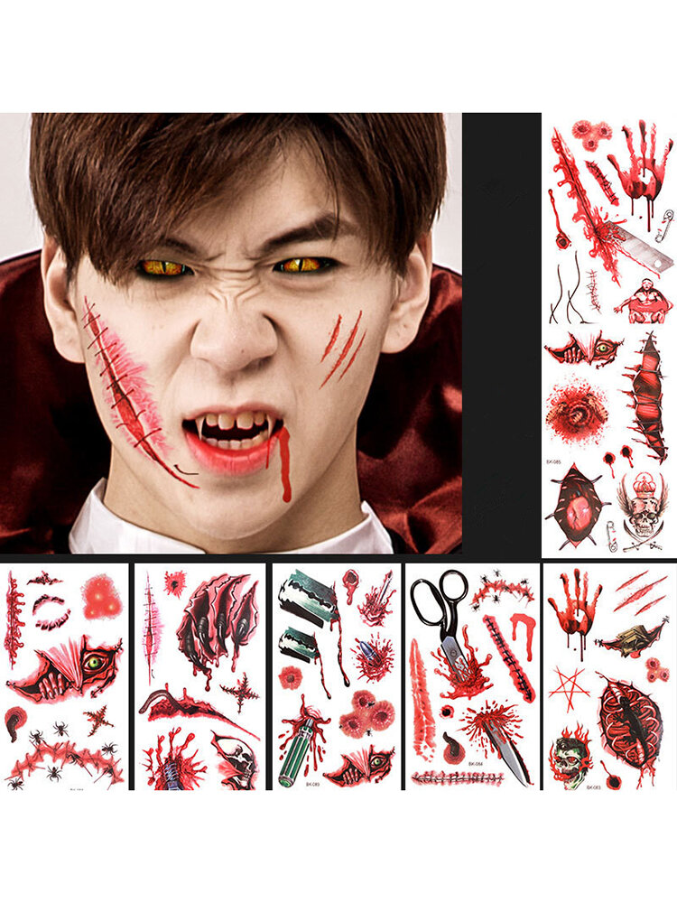 

Halloween Props Tattoo Stickers Horror Fake Wound Realistic Blood Scars Scratches Stitch Pattern