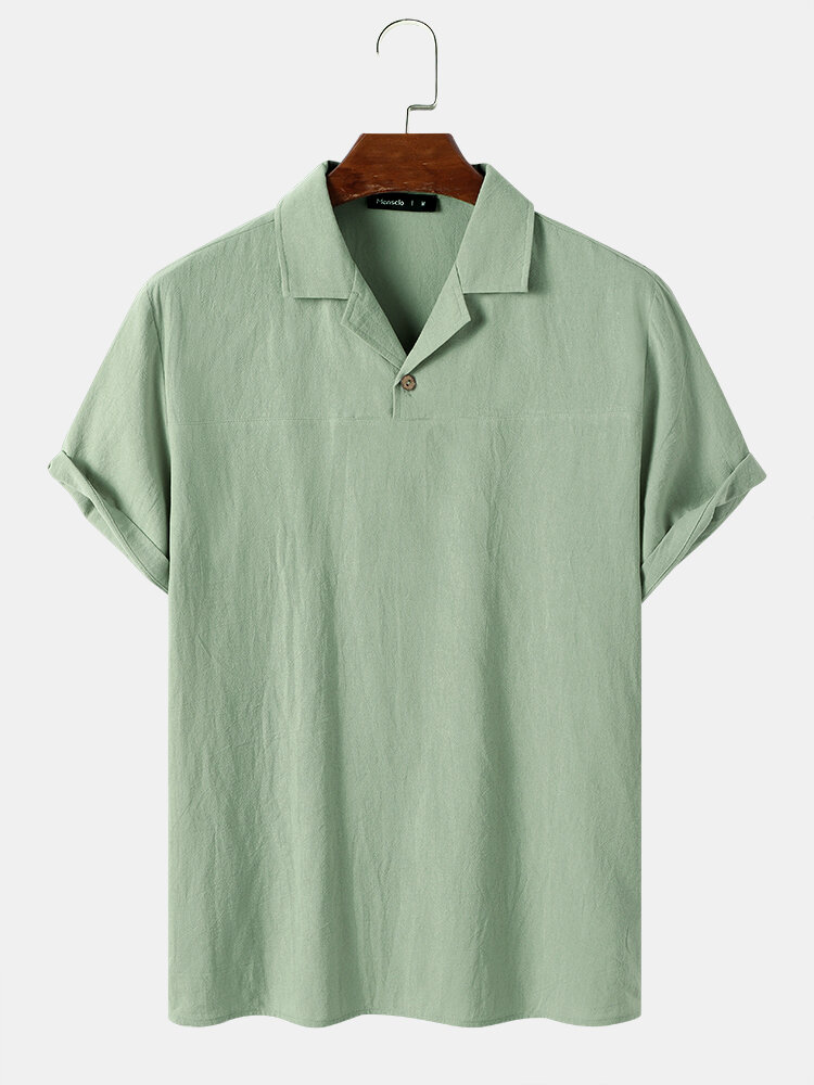 Mens Solid Color Revere Collar Cotton Short Sleeve Golf Shirts