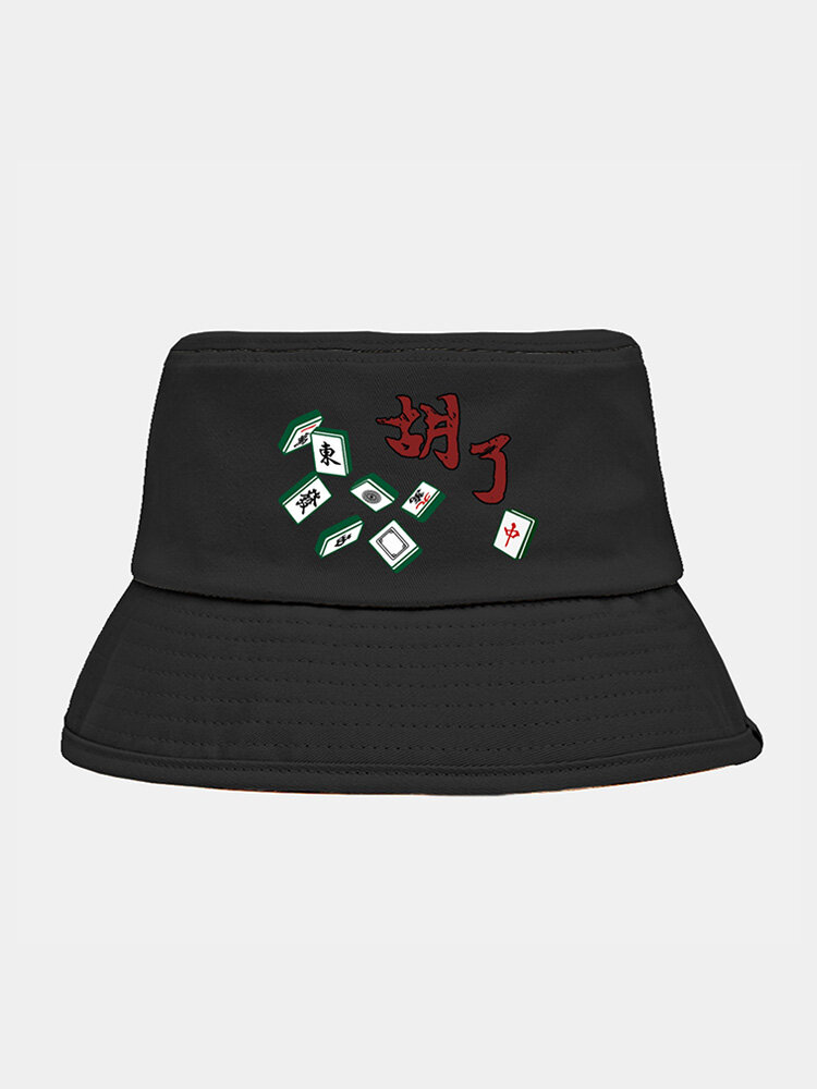 Unisex Polyester Cotton Mahjong Chinese Pattern Print All-match Sunshade Bucket Hat