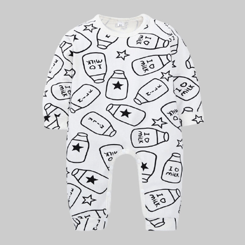 

Baby Bottle Print O-neck Long Sleeves Cute Rompers for 6-24M, White