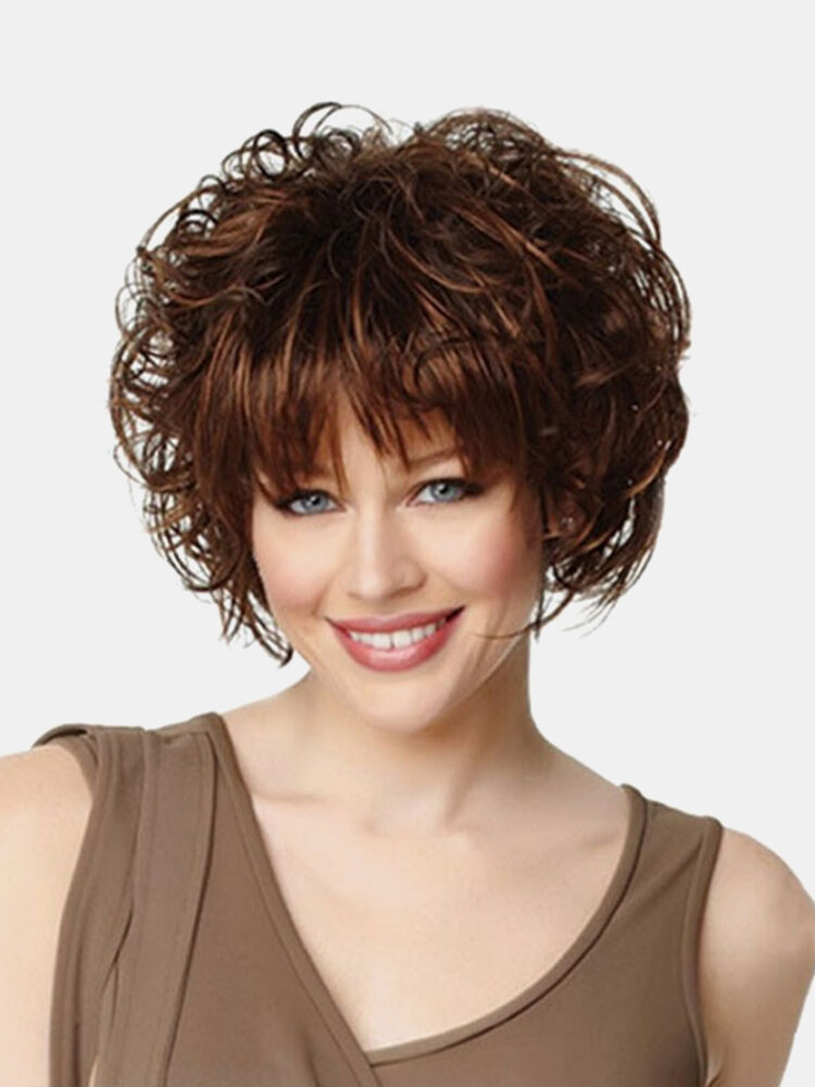 Rose Net Synthetic Wigs Short Curly Hair Wigs Blonde Full Fringe European American Women Hair Set
