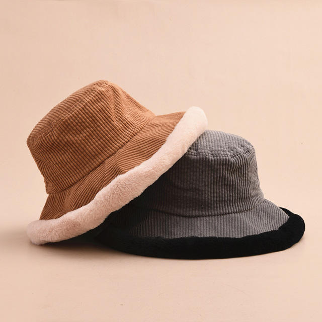 Cute Soft Fisherman Hat Corduroy Basin Hat Winter Warm Hats