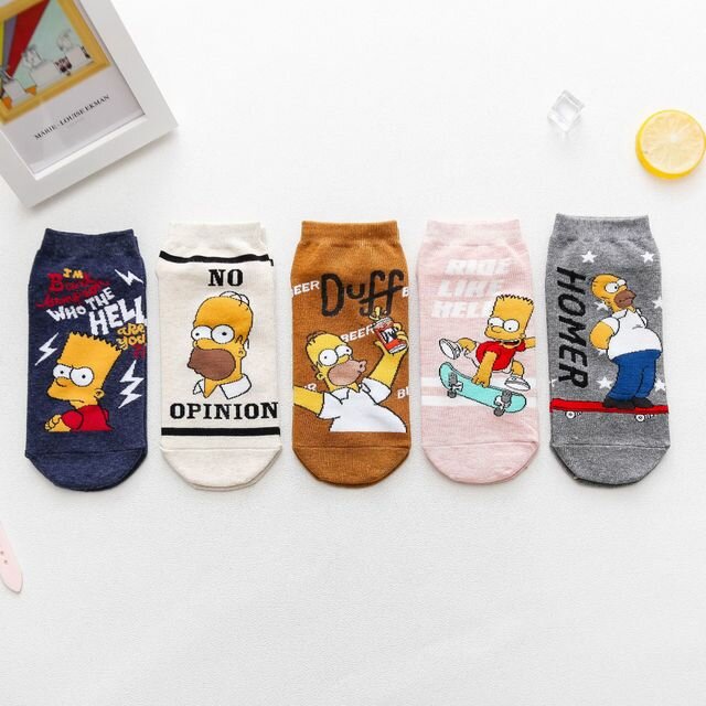 

New Straight Boat Socks Female Stereo Cartoon Socks Female Personality Cotton Short Tube Socks, Simpson combination
