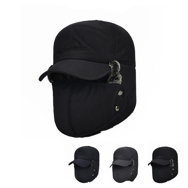 

Men's Trapper Hat Cotton Hat Protection Earmuffs Thicken Warm Hat Russian Winter Hat, Black