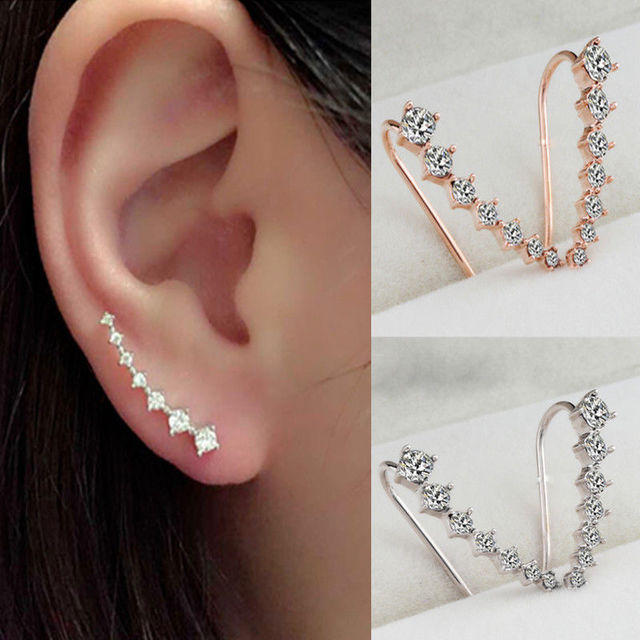 

Trendy Rhinestone Cuff Earrings Elegant Silver Gold Color Piercing Clip Earrings Chic Jewelry, Silver white diamond;golden white diamond