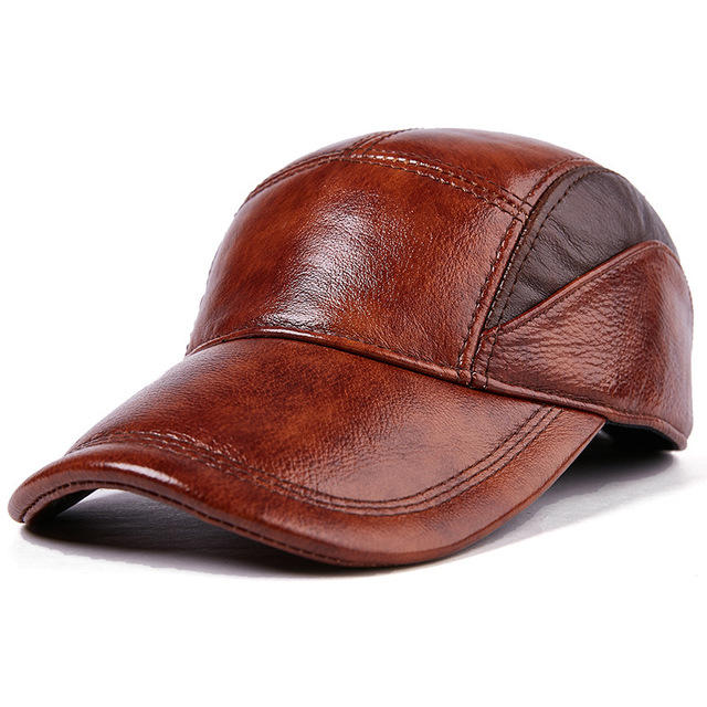 Leather Hat Men's New Leather Hat Men's Leather Hat Casual Outdoor Baseball Cap Adjustable