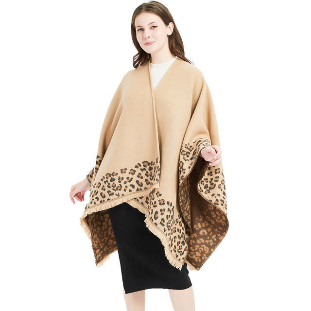 

New Leopard Slit Large Shawl Cashmere Scarf Ladies Increase Cloak