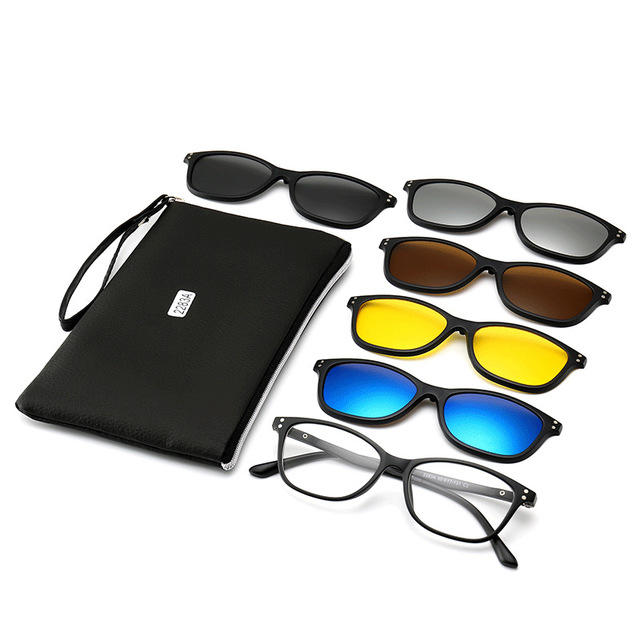 

New 5 Piece Clip Polarized Sunglasses Myopia Box Magnet Set Mirror, 1 with 5 (pc material + leather bag