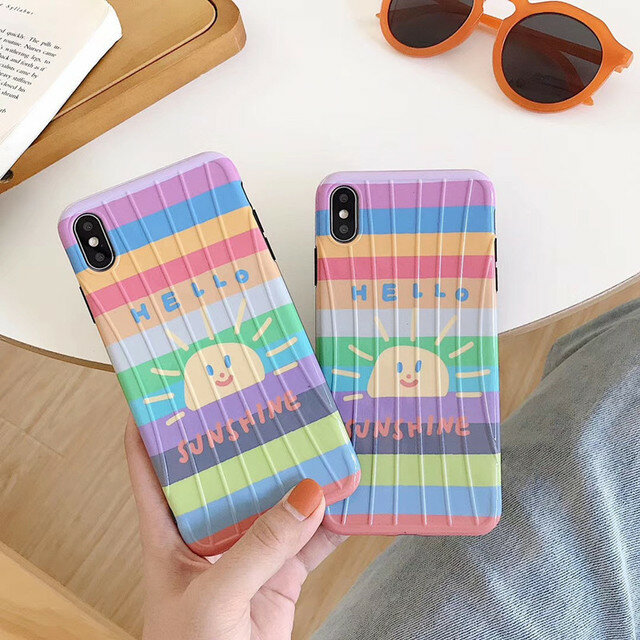 

ainbow Color Face Iphone8/7plus Phone Case For Apple Xs/max/ S Three-dimensional Pattern 6s, Three-dimensional strip rainbow sun smiley face