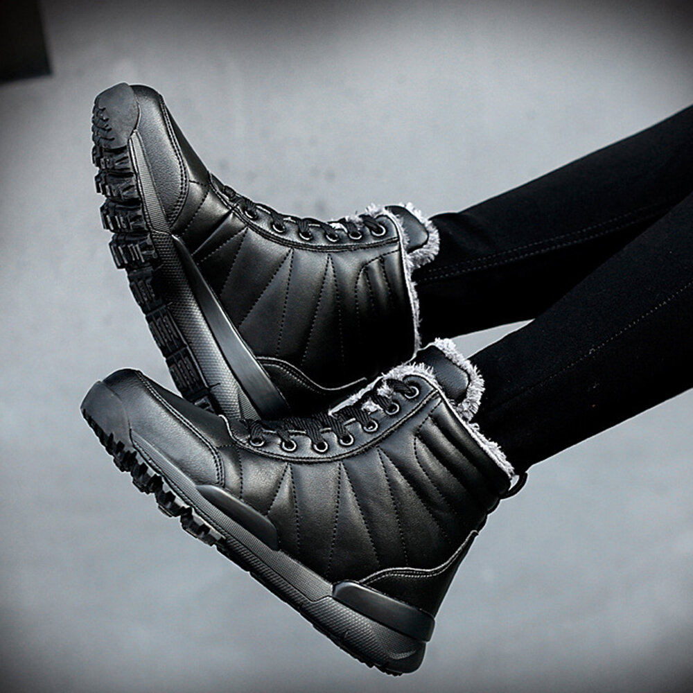 Large Size Women Waterproof Warm Lining Black Lace Up Winter Boots