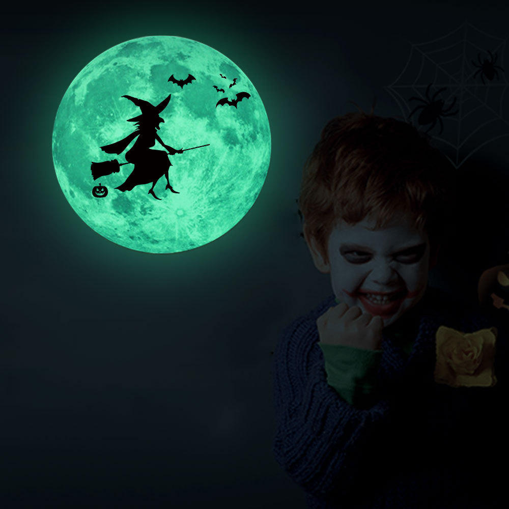 

30cm Luminous Moon Wall Stickers Halloween Bat Witch Castle Glowing Decor Stickers