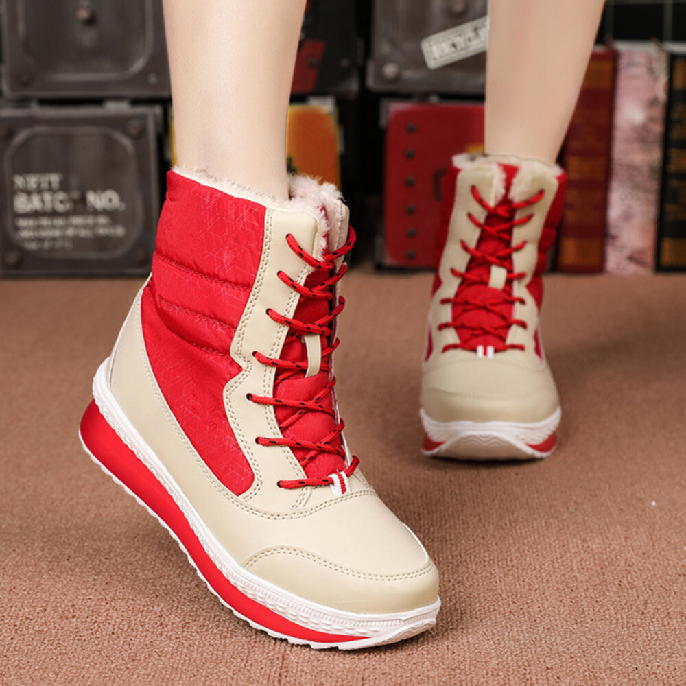 Large Size Color Splicing Warm Plush Lining Lace Up Platform Boots