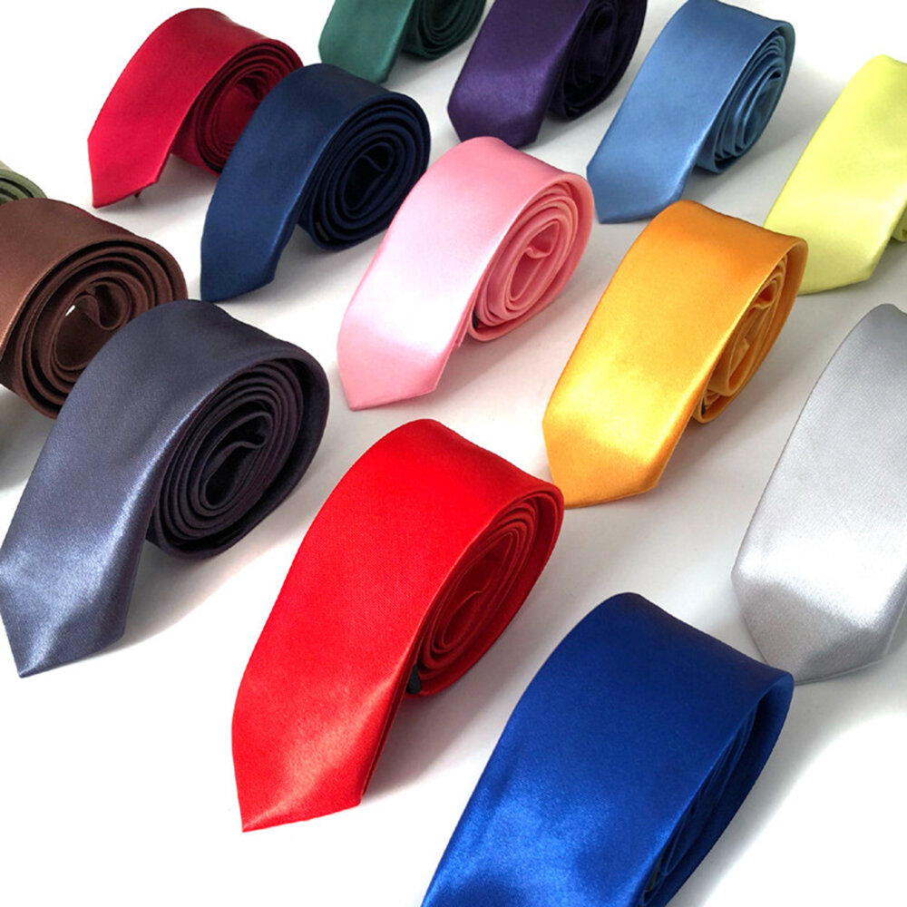 

Mens 5*145CM Solid Color Tie Casual Narrow Polyester Silk Tie