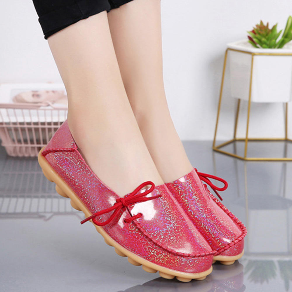 Large Size Bowknot Decoration Stitching Slip On Flat Casual Loafers