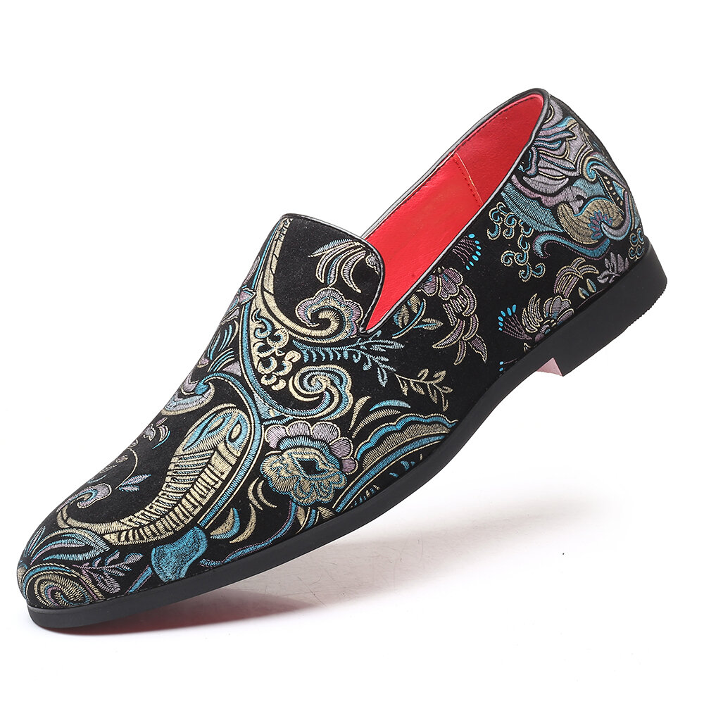 Men Colorful Printed Stylish Comfy Soft Slip On Low Top Loafers