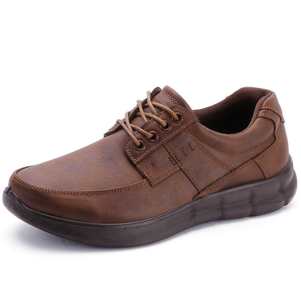 Men Pure Color Leather Lace Up Soft Casual Walking Shoes 