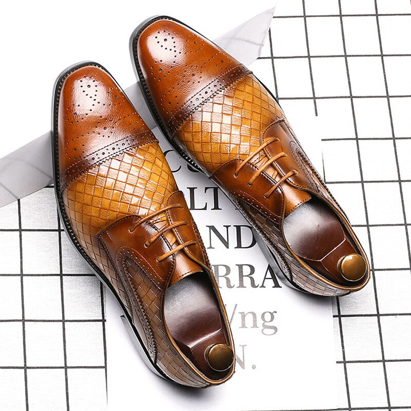 Men Stylish Cap Toe Woven Style Dress Shoes Business Formal Casual Shoes