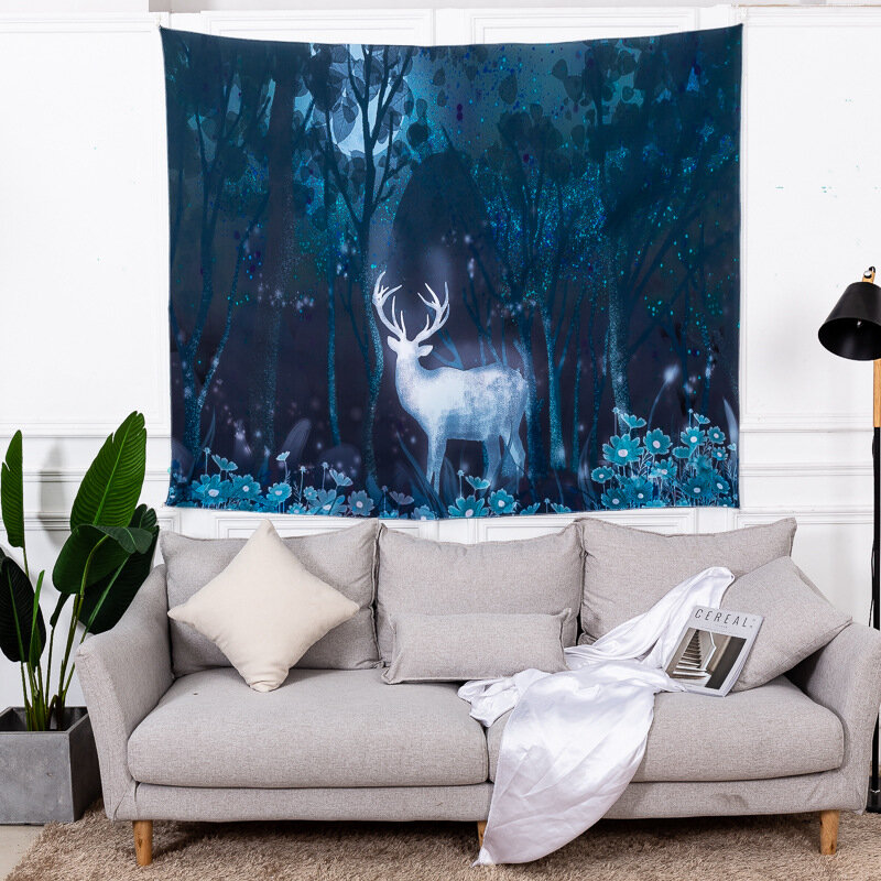 Ins Style Sika Deer Spirit Animal Pattern Wall Hanging Tapestries Home Living Room Art Decor