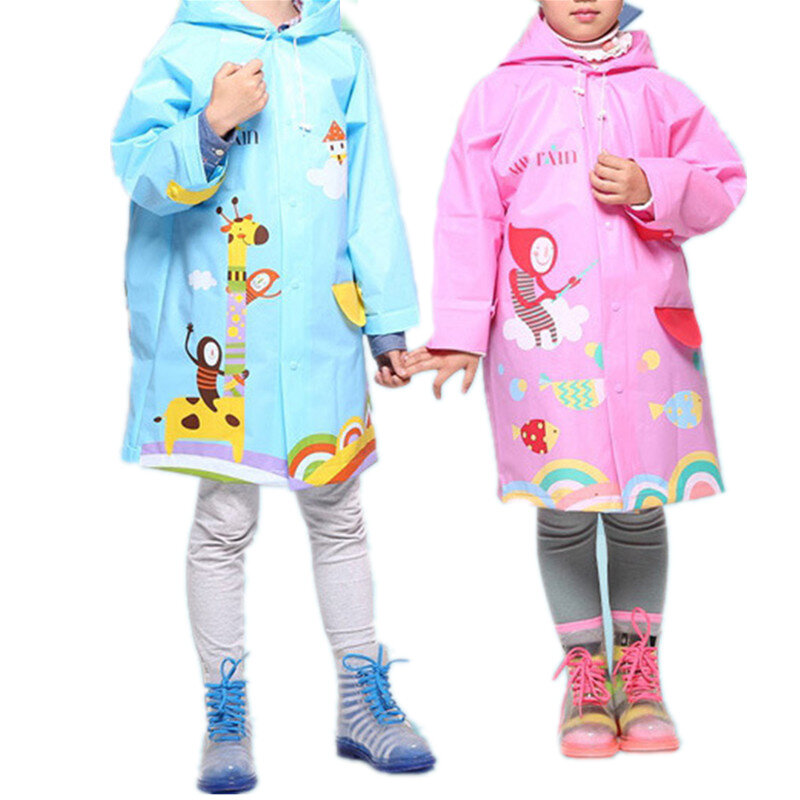 

Toddler Girls and Boys Cartoon Colorful Hooded Thicken EVA Raincoat For 3-15Y, Pink;yellow;blue