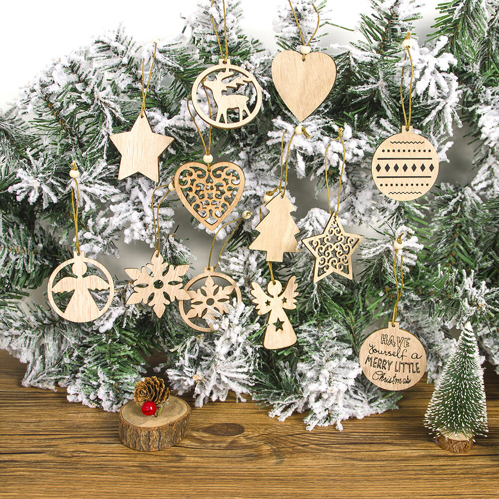 

12Pcs European Hollow Christmas Snowflakes Wooden Pendants Ornament for Xmas Tree Ornament Christmas