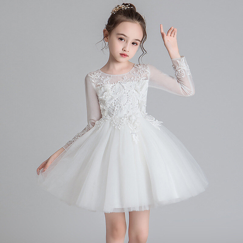 

Girl's Lace Tulle Embroidery Wedding Formal Princess Tutu Dress For 4-15Y, Cameo