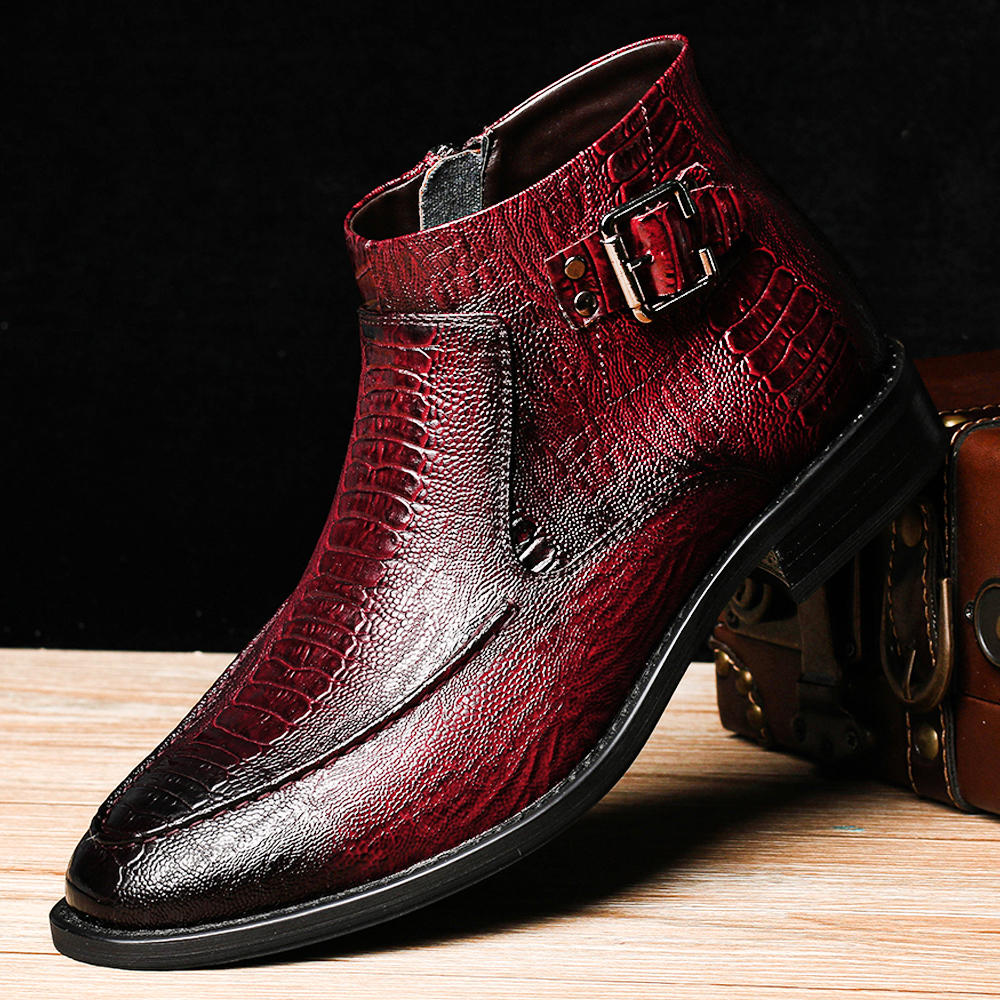 Men Stylish Crocodile Pattern Zipped Inside Ankle Dress Boots