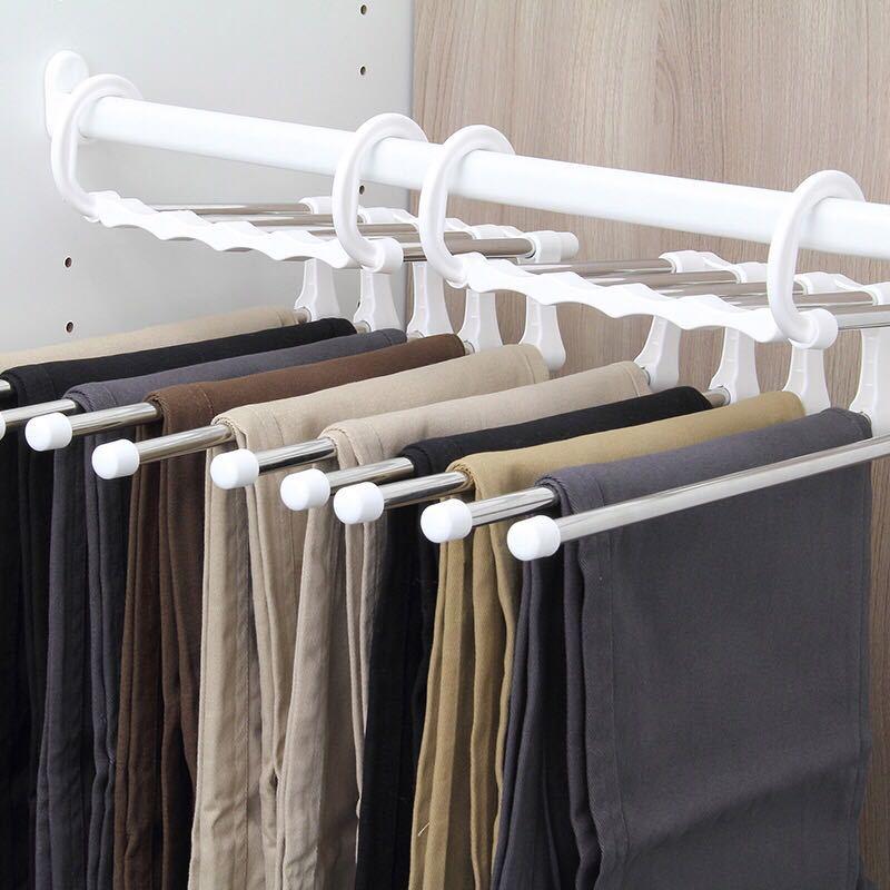 

Five In One Magic Pants Rack Magic Pants Rack Multi Layer Storage Stainless Steel Pants Rack, White;black