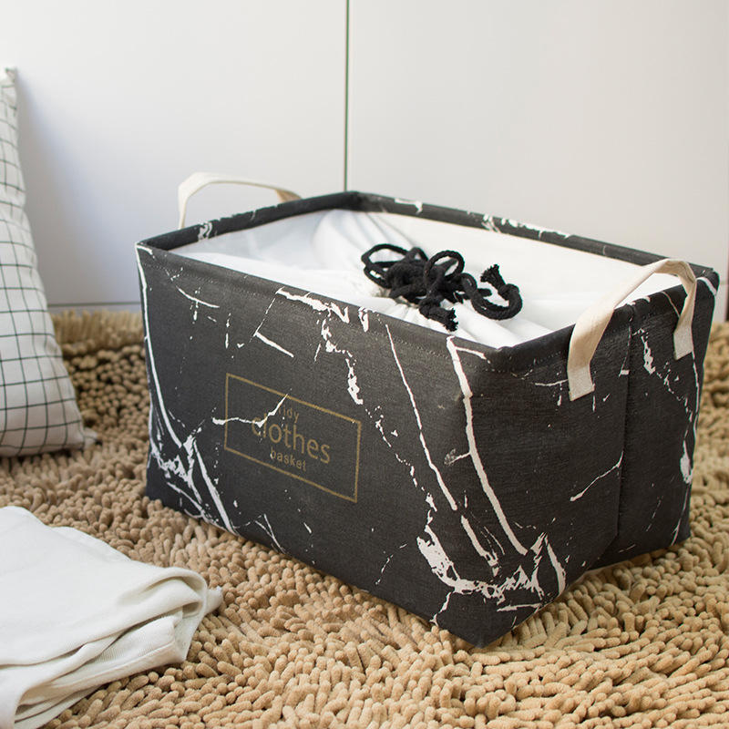 

Marble Dustproof Large Thick Foldable Finishing Box Cotton Linen Art Clothing Storage Basket, Black;white