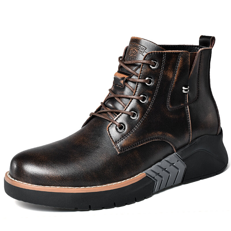 Men Outdoor Work Style Non-slipRound Toe Lace Up Leather Boots