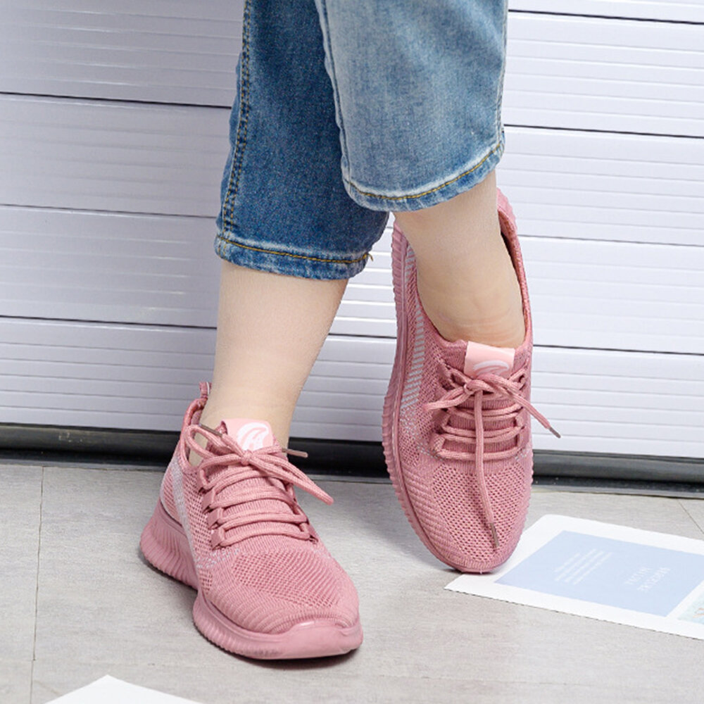 Women Running Light Knit Soft Lace Up Trainers Casual Shoes