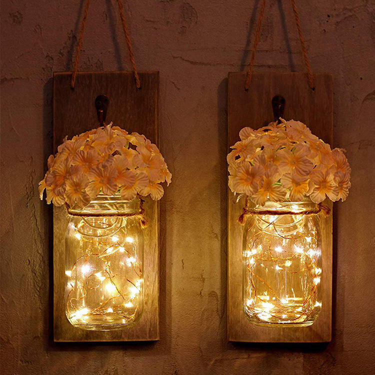 

2Pcs Mason Jar Flower Light With 6-Hour Timer LED Fairy Lights and Flowers Rustic Home Decor
