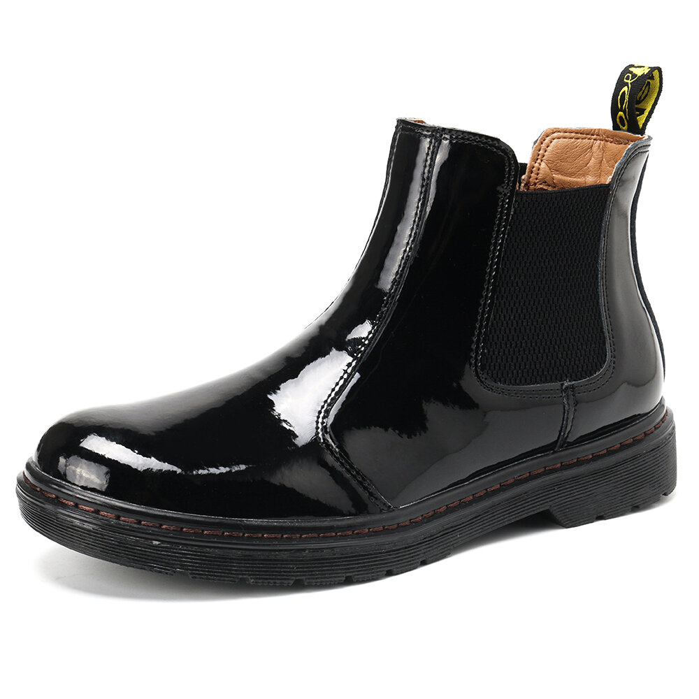 Menico Men Classic Patent Leather Slip On Elastic Band Chelsea Boots